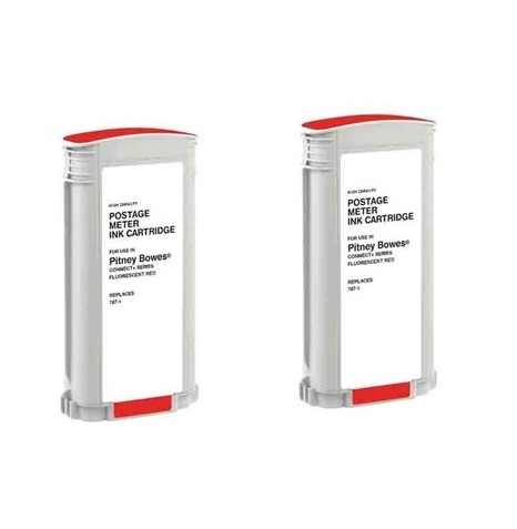 Compatible Pitney Bowes Connect+ 1000/2000/3000 Red Postage Meter Inkjet (2/PK-45000 Impressions) (787-12PK)