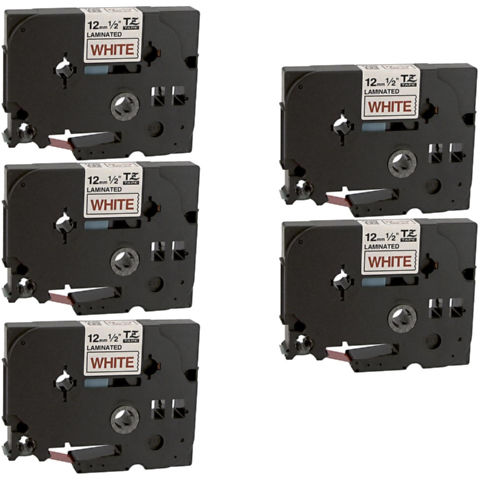 Compatible Brother Red on White Laminated P-Touch Label Tape (5/PK-1/2in X 26.25Ft.) (TZE-2325PK)