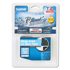 Brother White on Blue Laminated P-Touch Label Tape (3/4in X 26.25Ft.) (TZE-545)