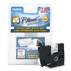 Brother Black on White Non-Laminated P-Touch Label Tape (9/64inX26.2Ft.) (TZE-N201)
