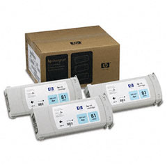 HP DesignJet 5000/5500 Light Cyan Dye Inkjet (3/PK-680 ML) (NO. 81) (C5070A)
